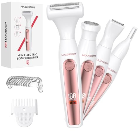 MAXGROOM Afeitadora Eléctrica Mujer 4 en 1,IPX6 Recortadora Corporal | 120 min autonomia, ricarica USB‑C 100 min,impermeabile, uso bagnato/asciutto, risciacquo facile, 121 g,blocco di viaggio