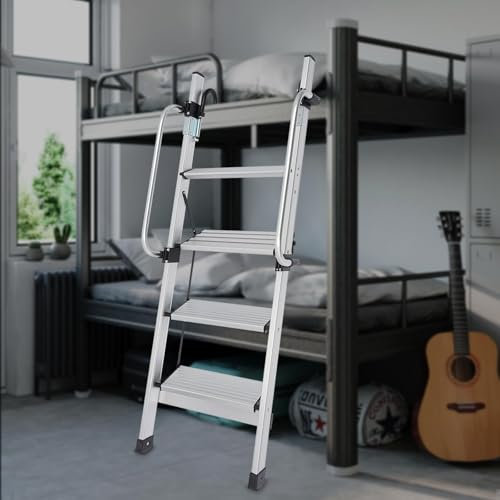 5ft Aluminum Bunk Bed Ladder, Universal 4 Step Ladder with Adjustable Handrail, Heavy Duty Loft Truck Boat Safety Climb Ladder, Anti-Slip,Silver,4 step