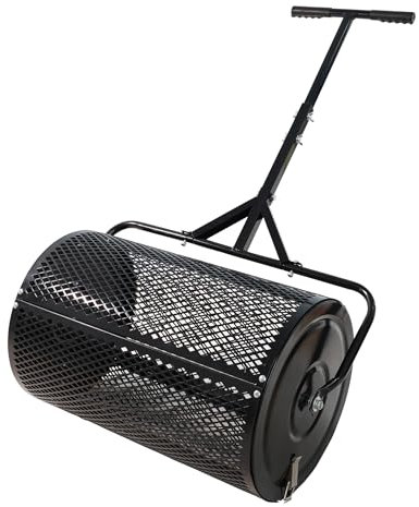 QLSABIA Spandiconcime ergonomico in Ferro Nero per Torba, Semina e distribuzione di pacciame (23,8 L)