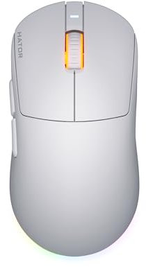 HATOR Quasar 3 Wireless Gaming Maus – Symmetrisches Design, 2.4GHz/Bluetooth/USB, 12.000 DPI PixArt Sensor, 100 Mio Klicks, RGB, 100 Std Akkulaufzeit, 64g, PC/Mac/Linux, Weiß