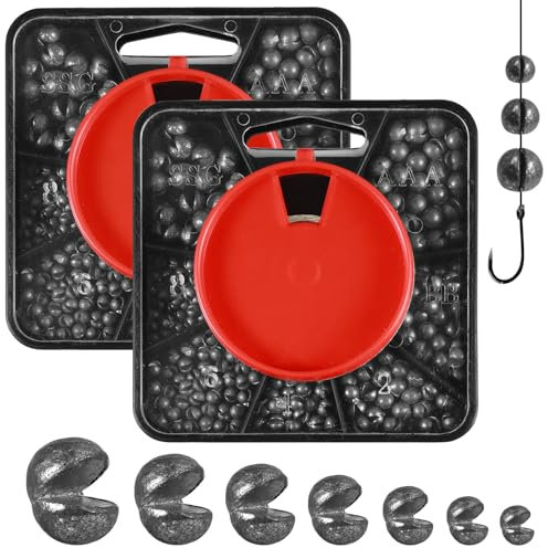 Annyswit 358 Stück Angelblei Sets, Bleischrot Angeln Schrotblei ，7 Größen，Verteilerbleie zur Stabilisierung von Angelschnurködern,für Flüsse, Süßwasser, schwimmendes Angeln und Meeresumgebungen