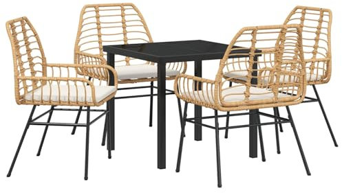 vidaXL Gartenstühle Set mit 2 Braun Poly-Rattan mit dicken Kissen leichte Armlehnen Gartenmöbel wetterbeständiges modernes Design für Outdoor-Sitzrichtung Bistro