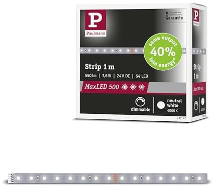 Paulmann MaxLED 500 Strip 1 m Silber | Dimmbar, neutralweißes Licht 4000K, selbstklebend, kürzbar, für vielseitige Anwendungen