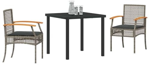 vidaXL Garten Essgruppe 3 pcs Grau Poly-Rattan, Garten Essgruppe, Moderne Möbel für draußen, wetterfestes Rattan für die Terrasse