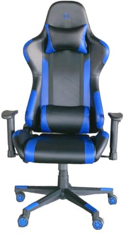 PRIXTON Silla Gaming Ergonómica con Altura y Reposabrazos Ajustables, Reclinable 180º, Fabricado en Metal PVC y Espuma de Alta consistencia, Cojín Lumbar y Cervical Incluido (Azul)