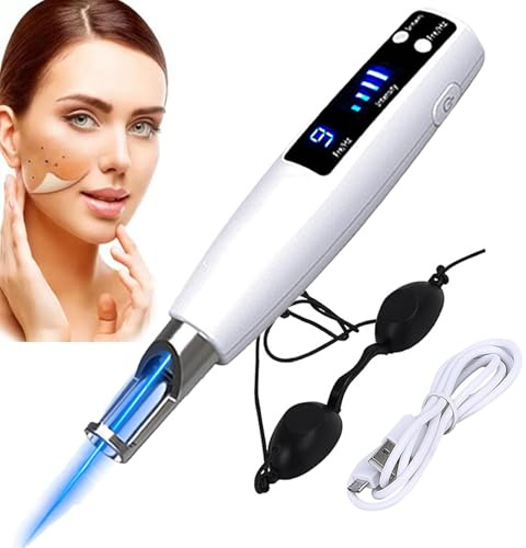 Vexorium Picosekunden-Stift für zuhause zur Entfernung von Sommersprossen, Muttermalen und Pigmentflecken, LCD-Anzeige, Blaulicht, 9 Modi, aufladbar,Blau