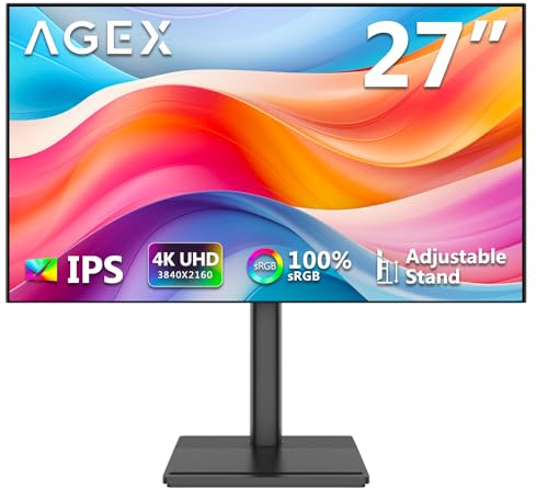 Z-Edge AGEX Monitor 4K 27 Pulgadas UHD IPS 3840 x 2160, Brillo de 400 CD/m², 100% sRGB, FreeSync, DP y HDMI, Altura Austable, Inclinable, Giratorio y Pivotante, Negro