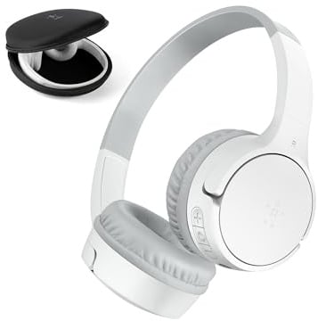 Belkin SoundForm Mini Kids Wireless Headphones with Built-In Microphone, 30H of Playback Time, & Fun Stickers - Over-Ear Headsets for Online Learning, School, Travel, iPhone, iPad, Galaxy - White