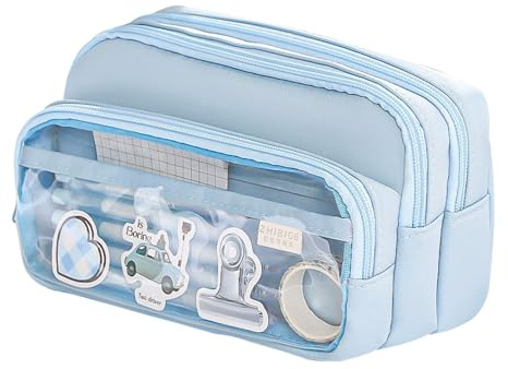 InteDesign Large Pencil Case Big Capacity with 4 Compartments Purple School Pencil Case for Girls Boys Aesthetic Pen Cases for School College Office (Blue)