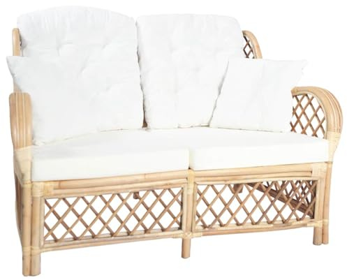 CKioict Natürliches Rattan Sofa 2-Sitzer mit Kissen, Elegantes Wohnzimmer Sitzmöbel für Garten und Terrasse, Langlebiges Design mit Bequemen Auflagen