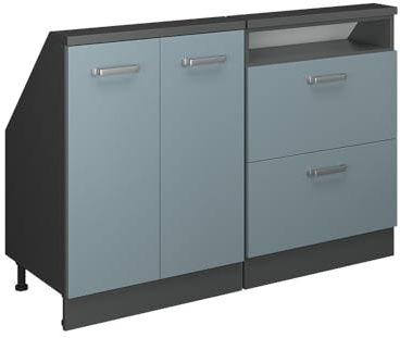 Vicco Dachschrägenschrank-Set Rion, Blau-Grau/Anthrazit | B120 x T46 cm, 2er Set, platzsparend für Dachschrägen