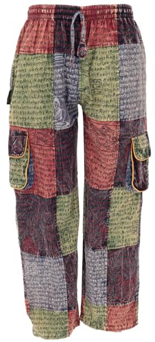 GURU SHOP Pantalon cargo patchwork confortable avec imprimé mantra unisexe en coton pour homme
