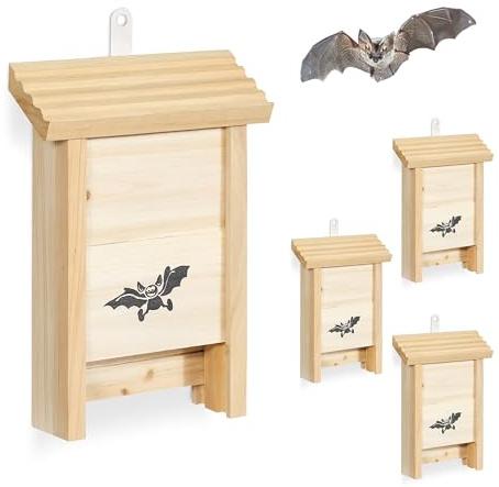 Relaxdays Nichoirs à Chauves-Souris, Lot de 4, Bois Non traité, H x L x P : 25 x 18 x 6 cm, Nature