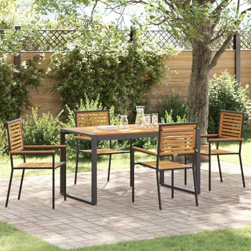 Mimdixy Balkon Stühle Lounge Sessel,Garten Essgruppe 5 pcs Schwarz und Holz 140 x 80 x 75 cm