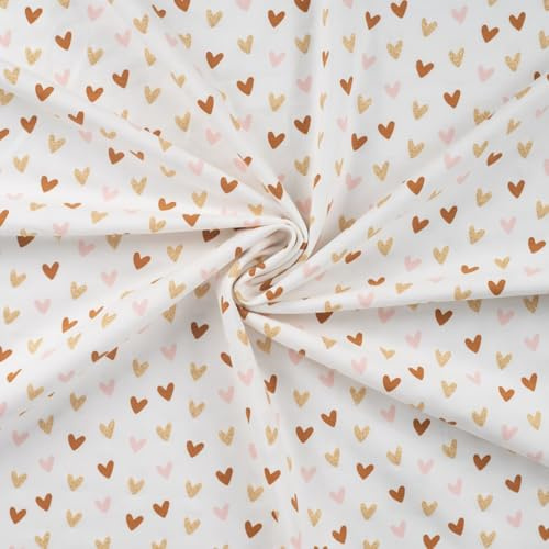 Baumwolljersey Meterware bedruckt - dehnbarer Stoff Kindermotive Tiere - Jerseystoff Früchte *Ab 50cm, Farbe: 007 Herzen Glitzer
