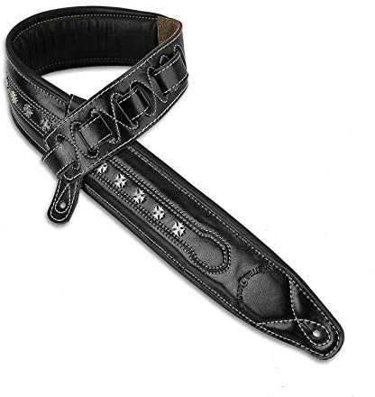Walker & Williams 400 schwarz Super Premium Top Grain Gepolsterter Gurt aus Leder mit Metall-Nieten
