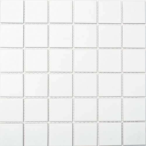 Mosaik Quadrat uni weiß matt Keramikfliese, Mosaikstein Format: 48x48x6 mm, Bogengröße: 306x306 mm, 10 Bögen