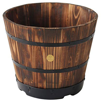 VegTrug Small Wooden Barrel Planter Burnt