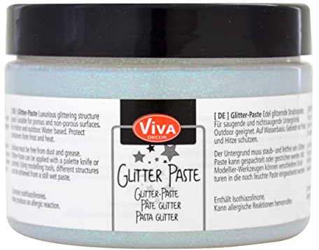Viva Decor Glitter-Paste (Mondstein-Irisé, 150ml) Glitzerfarben zum Basteln/Bemalen/Schablonieren - glitzernde Effektpaste - Farbe für Glas, Porzellan, Holz, Ton uvm. - Made in Germany