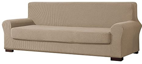 EBETA E 2-Stück Sofahusse Jacquard Sofaüberwurf Sofaüberzug, Sofahusse Couchbezug Möbelschutz rutschfest, Sofa Abdeckung Hussen + Polsterbezug 3 Sitzer (Sand, 185-235 cm)