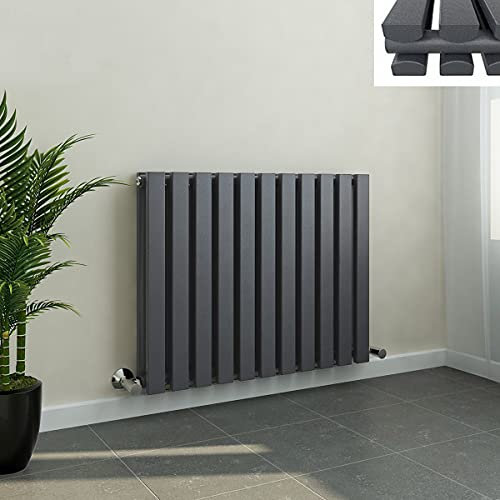 WarmeHaus 600 x 760 mm Grigio Antracite Radiatore di Design Orizzontale Doppio Pannello Piatto Rettangolare Moderno Riscaldamento Centralizzato Perfetto per Bagno, Cucina, Soggiorno