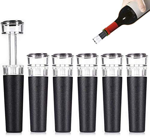 Wine Bottle Stoppers, 6 PACK Vacuum Wine Stopper, Reusable Wine Bottle Stoppers with Built-in Vacuum Pump Leak-free Wine Bottle Sealer Silicone Caps, Air Remover Corks Wine Saver Keep the Wine Fresh