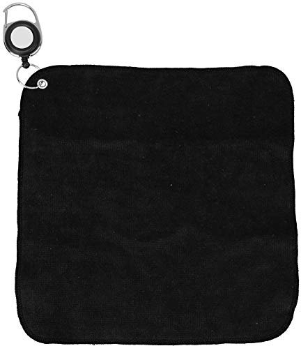 MAGT Golf Handtuch, Sporthandtuch Golfhandtücher Doppelseitiges Plüsch Baumwoll Golf Club Reinigungstuch Tuch mit Zugseilschnalle(Schwarz)