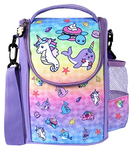 Fringoo - Large Capacity Kids Strap Lunch Bag | Small Cool Bag Kids Lunchbox | Perfect As School Lunch Bag for Girls - Narwhal & Seahorse