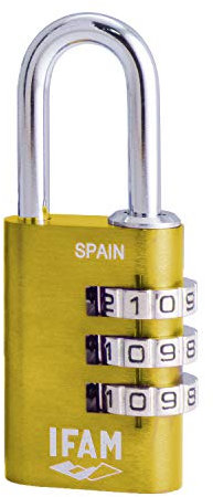 Ifam Col Combi20 (000612A) Cadenas à combinaison Jaune 20 mm 3 rouleaux (1 000 combinaisons) Corps en aluminium, archet diamètre 3 mm, cadenas pour valise, voyage, gymnase, casier, école