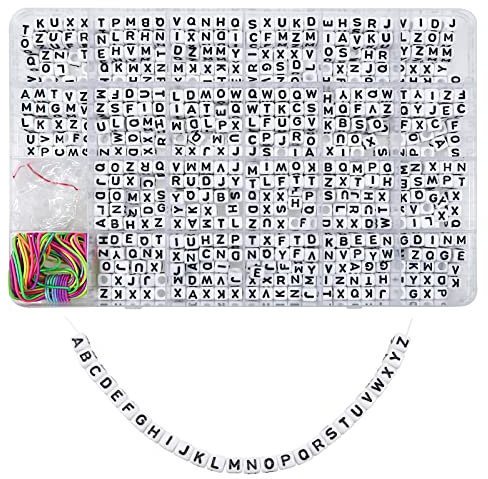 TOAOB 800pcs Lettres Alphabet Perles en Cube Blanc 6mm avec Lettres Noir de A à Z Lettres en Acrylique avec 2 Style Ligne pour Bracelets Colliers À La Main DIY Fabrication de Bijoux