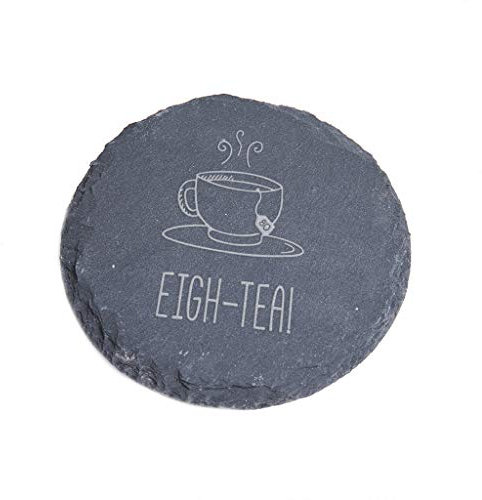 Engraved Eigh-tea! Round Slate Coaster | 80th Birthday Gift For Tea Lover | Letterbox Gift For Grandmas 80th | Birthday Gift For Mum Nan | Gift For 80 year Old