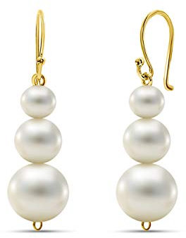 Miore Schmuck Damen Durchzieher Ohrringe mit weiße runde Süßwasserperlen 7.5 mm Ohrringe aus Gelbgold 14 Karat /585 Gold