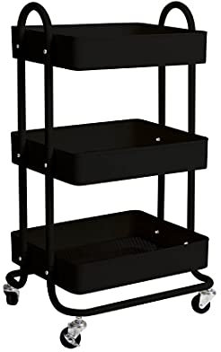 Levede 3 Tiers Kitchen Trolley Cart Steel Storage Rack Shelf Organiser Grey, Metal Utility Cart, 3-Tier Kitchen Trolley with 4 Wheels, Rolling Storage Cart Trolley for Kitchen Storage & Organisation