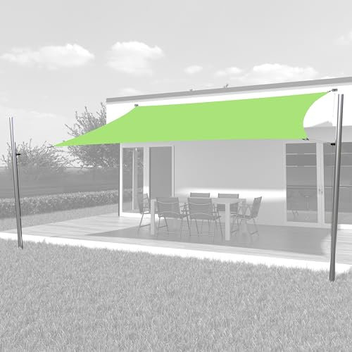 Toldoro Sonnensegel Komplettset Rechteck PES 2 Wandhalter / 2 Höhenverstellbare Edelstahlmasten Ø70x3mm 6x3m apfelgrün