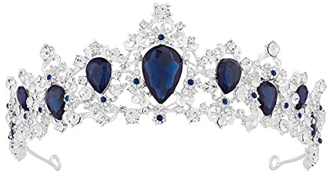 Crowns for Women, Vofler Silver Tiara w/ Sapphire - Baroque Dark Blue Crystal Rhinestone Head Piece Accessories for Princess Girls Queen Bridal Bride Birthday Wedding Prom Quinceanera Costume Party