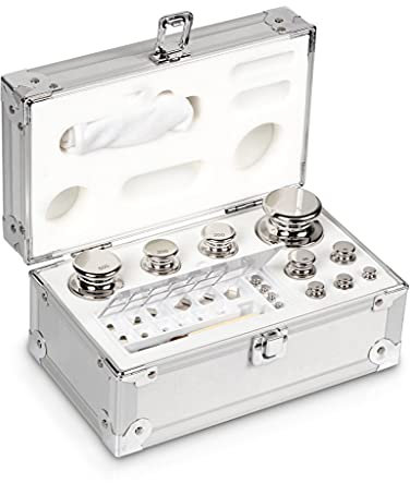 Kern 323-056 + 962-404 - Gewichtssatz, Klasse F1, Knopfform, Edelstahl poliert, Gewichtswert: 1 mg - 500 g, Aluminium-geschützter Koffer, gepolstert, mit DAkkS-Kalibrierschein