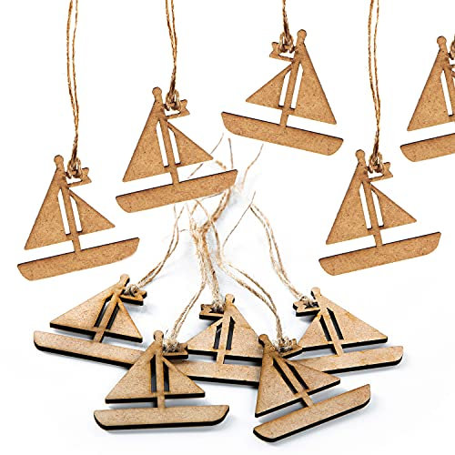 Logbuch-Verlag 10 kleine Holz Segelschiffe mit Schnur zum Aufhängen Deko zum Basteln und Bemalen für Kinder 6 cm
