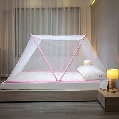 ZZBB Moskitonetze Pop-up Moskitonetz Ultraleichtes Baby-Strandzelt Tragbare Pop-up-Kinderbettmatratze Reisebett Kostenlose Installation und Klappnetz,Pink,160 * 190cm*80cm