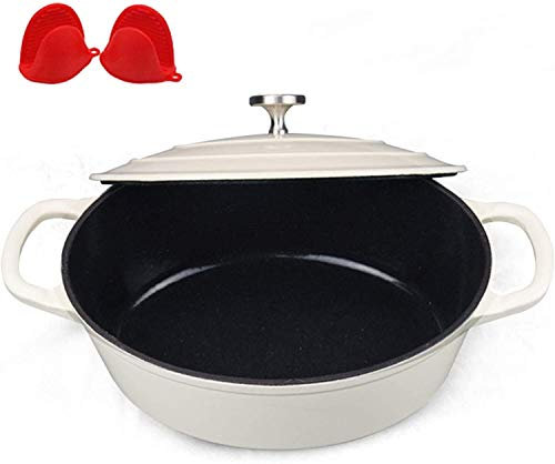 MXXHFC Casserole Four Ovale Couvert en Fonte émaillée, cocotte enduite d'émail marmite, pour la préparation de Plats à Cuisson Basse et Lente Casserole en Fonte