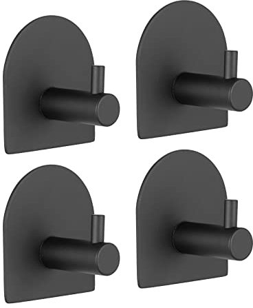 Ibergrif M34451B Ganci Acciaio, Supporto da Parete per Asciugamani da Bagno Gancio Cucina Adesivo 3M 4 Pezzi Nero
