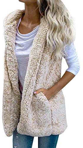 Weste Damen Weste Lang Teddy Jacke Große Größe Ärmellos Plüschjacke mit Kapuze Herbst Winter Warm Cardigan Frauen Winterjacke Lose Teddyweste Mantel
