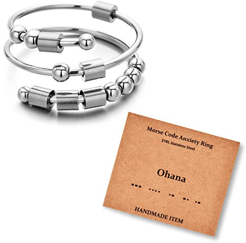LNIEER Morsecode-Ringe für Damen und Herren, lustige, inspirierende Geschenke, Edelstahl-Fidget-Ringe für Angst, Angst, Ring mit Perlen, Spinnerring, Fidget-Ring, Nachricht, Freundschaftsgeschenk