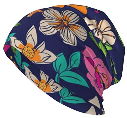 Graffiti Skateboard Beanie Mützen Lustige Strickmütze Stretch Schal Kopfwickel Klassisch Winter Warm Strick Milch Seide Mütze für Männer Frauen, Blumen, Einheitsgröße