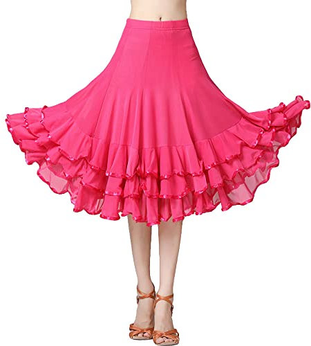 G-LIKE Latin Tanz Damen Rock – Latein Tänze Walzer Tango Jazz Salsa Rumba Modern Dance Performance Party Kostüm Dehnbar Midirock Tanzkleid für Frauen Mädchen (Rosa)