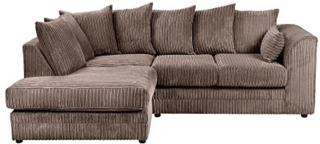 Luxury Life Dylan Jumbo Cord Fabric Sofa Set (Chocolate, Left Hand Corner)