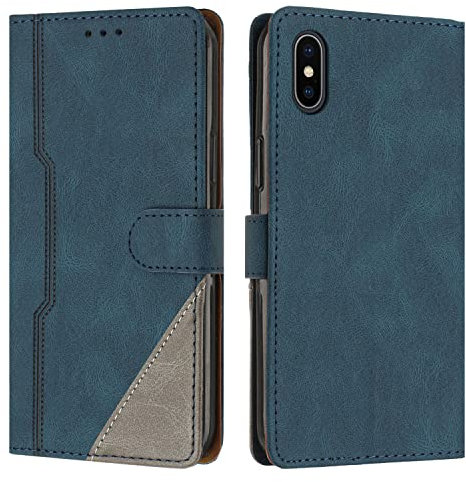 JZASES Cover per iPhone X/iPhone XS, Custodia in PU Pelle, Antiurto Libro Portafoglio Protettiva Cover Compatibile con iPhone X/iPhone XS, Blu