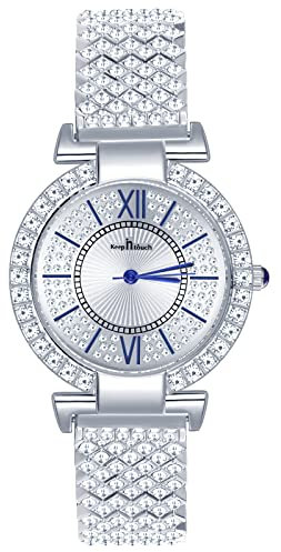 MICGIGI Damen Quarz Armbanduhr Rund Analog Uhr mit Steinbesatz,Römisches Zifferblatt,Legierungs Edelstahl Armband