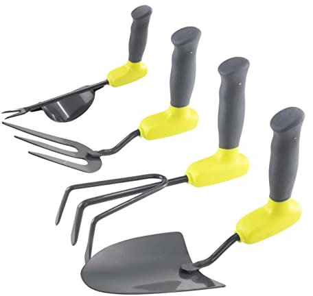 KLEVA Comfort Garden Tools Set - Durable 4pc Gardening Kit – 90-degree Handle – Arthritis Grip Suitable For Elderly - Gardening Gift - Made From Carbon Steel - Ergonomic Design - Lightweight