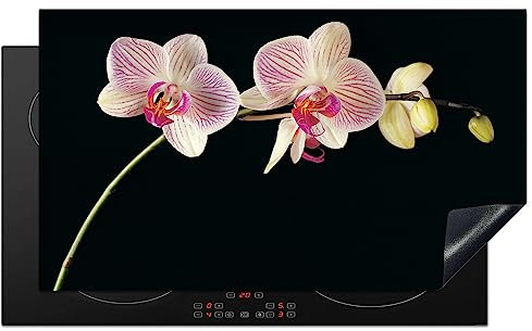KitchenYeah© Induction Hob Cover Protector Mat 20.8x36 / 91.6x52.7 cm Kitchen Universal Ceramic Covers for Electric Cookers Vinyl Orchid - Flowers - Black - Pink - Buttons
