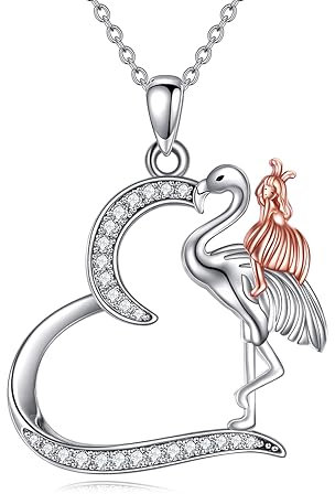 YAFEINI Flamingo Kette für Damen Silber 925 Flamingo und Mädchen Herz Haslkette Anhänger Schmuck Geschenke für Damen Mädchen